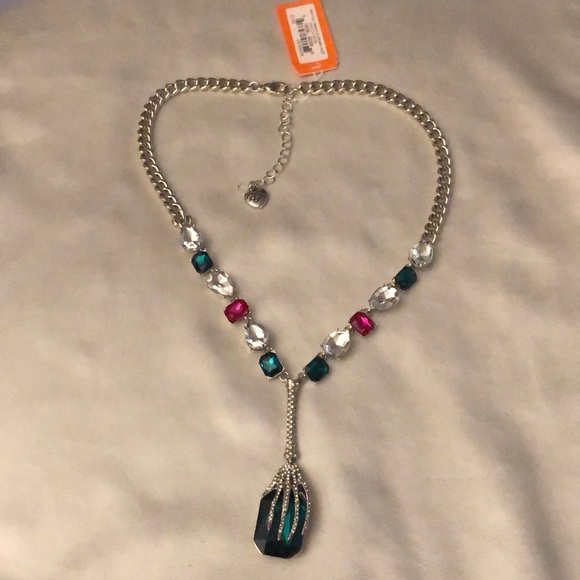 Betsey Johnson Silver Tone Skeleton Hand Y Drop Pendant Necklace Crystal NWT - Picture 3 of 16